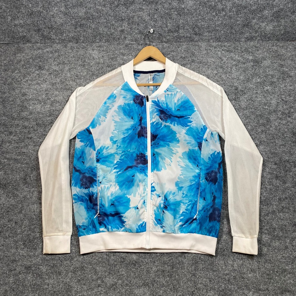 Fabletics Womens Blue Floral Mesh Sleeve Full Zip Track Jacket Large JT1512249